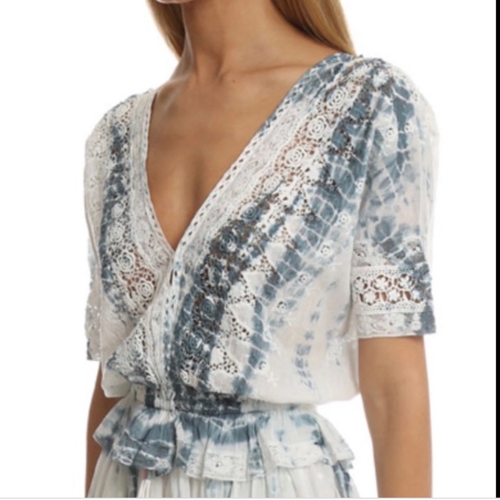 LoveShackFancy Blue and White Lace Blouse